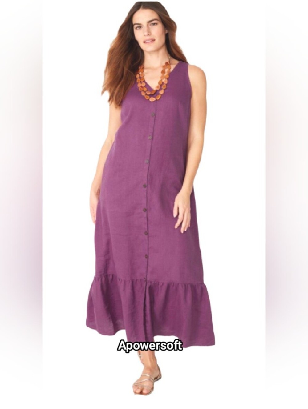 J.Jill Love Linen Purple V-Neck Ruffle Maxi Dress Sz S
